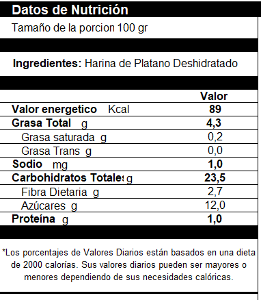 Harina De Plátano Maduro Deshidratado