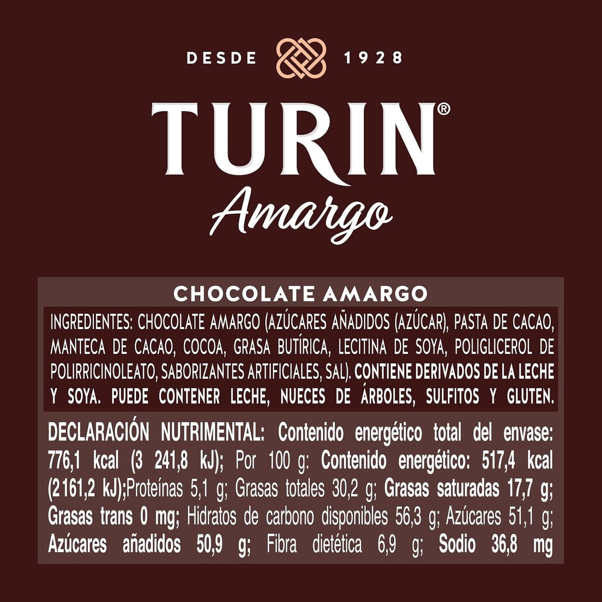 Chocolate Amargo 70% Cacao Confitiere Turin