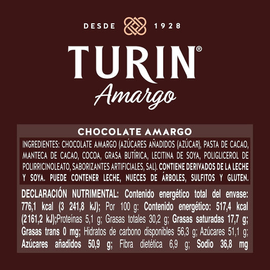 Chocolate Amargo 70% Cacao Confitiere Turin