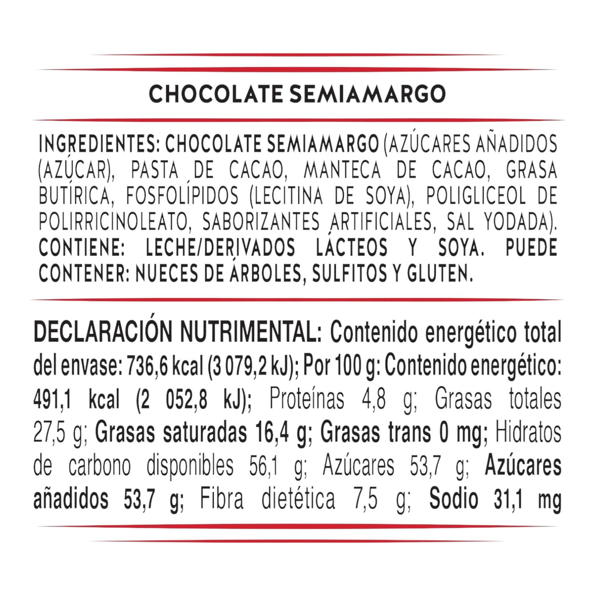 Chocolate Semiamargo 55% Cacao Confitiere Turin
