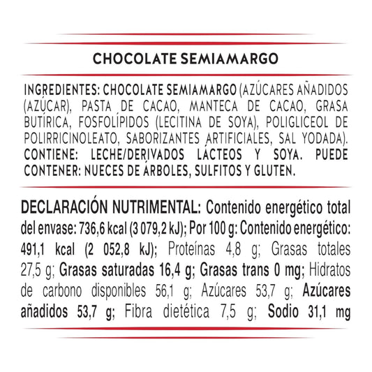 Chocolate Semiamargo 55% Cacao Confitiere Turin
