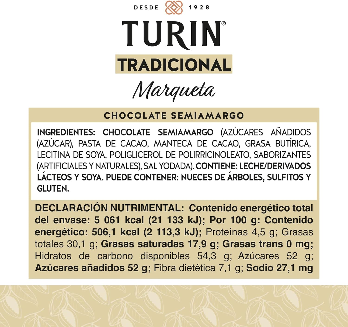 Marqueta Turin Chocolate semiamargo