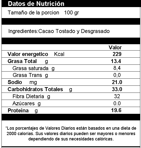 Cocoa Negra Alcalina sin Azucar