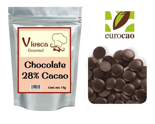 1 Kg Chocolate Eurocao Amargo 28% Negro Para Repostería